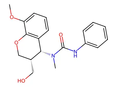 3-[(3R,4R)-3-(hydroxymethyl)-8-methoxy-3,4-dihydro-2H-1-benzopyran-4-yl]-3-methyl-1-phenylurea structure