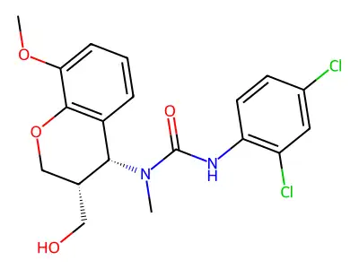 3-(2,4-dichlorophenyl)-1-[3-(hydroxymethyl)-8-methoxy-3,4-dihydro-2H-1-benzopyran-4-yl]-1-methylurea structure