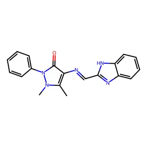 (E)-4-(((1H-benzo[d]imidazol-2-yl)methylene)amino)-1,5-dimethyl-2-phenyl-1H-pyrazol-3(2H)-one structure