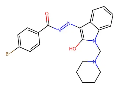 (E)-4-bromo-N'-(2-oxo-1-(piperidin-1-ylmethyl)indolin-3-ylidene)benzohydrazide structure