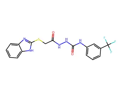 1-[[2-(1H-benzimidazol-2-ylsulfanyl)acetyl]amino]-3-[3-(trifluoromethyl)phenyl]urea structure