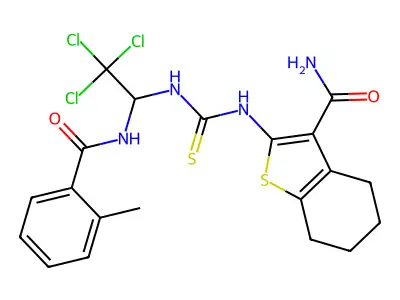 2-[[2,2,2-trichloro-1-[(2-methylbenzoyl)amino]ethyl]carbamothioylamino]-4,5,6,7-tetrahydro-1-benzothiophene-3-carboxamide structure