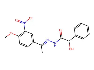 2-hydroxy-N-[(E)-1-(4-methoxy-3-nitrophenyl)ethylideneamino]-2-phenylacetamide structure