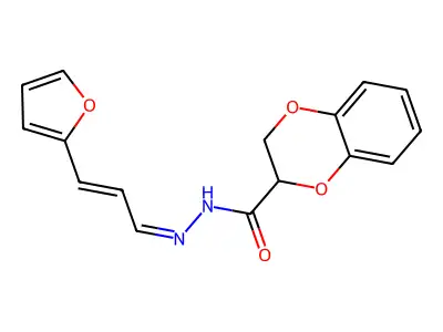 N-[(Z)-[(E)-3-(furan-2-yl)prop-2-enylidene]amino]-2,3-dihydro-1,4-benzodioxine-3-carboxamide structure