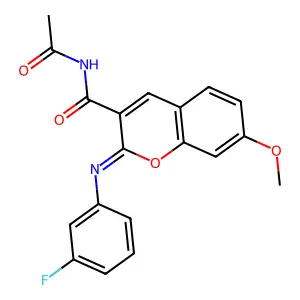 (2Z)-N-acetyl-2-[(3-fluorophenyl)imino]-7-methoxy-2H-chromene-3-carboxamide structure