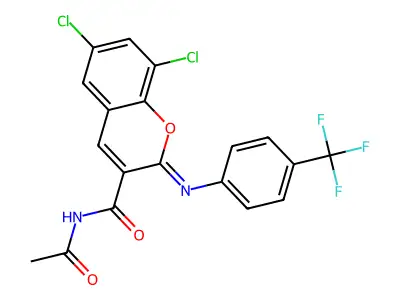 (2Z)-N-acetyl-6,8-dichloro-2-{[4-(trifluoromethyl)phenyl]imino}-2H-chromene-3-carboxamide structure