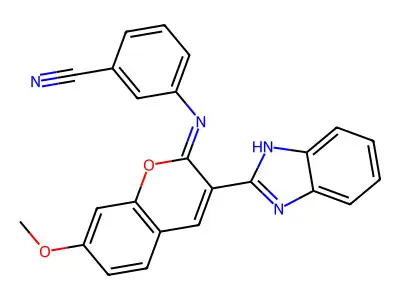 3-[[3-(1H-benzimidazol-2-yl)-7-methoxychromen-2-ylidene]amino]benzonitrile structure