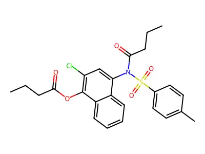 2-chloro-4-(N-tosylbutyramido)naphthalen-1-yl butyrate structure