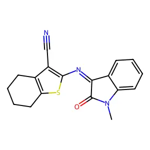 (E)-2-((1-methyl-2-oxoindolin-3-ylidene)amino)-4,5,6,7-tetrahydrobenzo[b]thiophene-3-carbonitrile structure