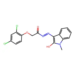 2-(2,4-dichlorophenoxy)-N-[(Z)-(1-methyl-2-oxoindol-3-ylidene)amino]acetamide structure