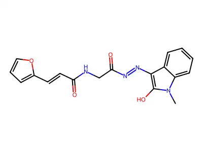 3-(2-furyl)-N-{2-[2-(1-methyl-2-oxo-1,2-dihydro-3H-indol-3-ylidene)hydrazino]-2-oxoethyl}acrylamide structure