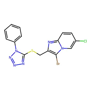3-bromo-6-chloro-2-(((1-phenyl-1H-tetrazol-5-yl)thio)methyl)imidazo[1,2-a]pyridine structure