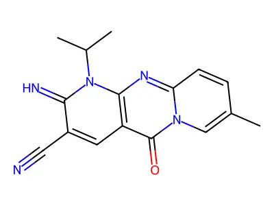2-Imino-1-isopropyl-8-methyl-5-oxo-1,5-dihydro-2H-dipyrido[1,2-a:2,3-d]pyrimidine-3-carbonitrile structure