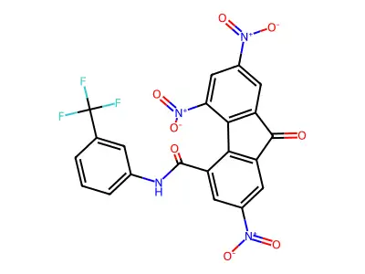 2,5,7-trinitro-9-oxo-N-[3-(trifluoromethyl)phenyl]-9H-fluorene-4-carboxamide structure