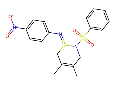 2-(Benzenesulfonyl)-4,5-dimethyl-1-(4-nitrophenyl)imino-3,6-dihydrothiazine structure