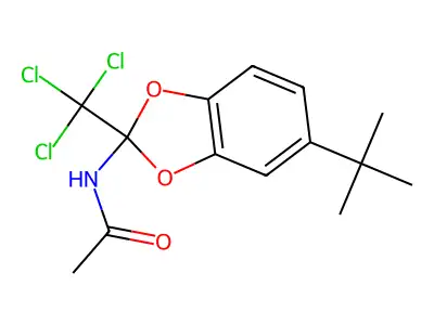 N-(5-(tert-butyl)-2-(trichloromethyl)benzo[d][1,3]dioxol-2-yl)acetamide structure