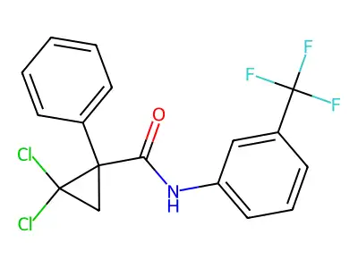 2,2-dichloro-1-phenyl-N-[3-(trifluoromethyl)phenyl]cyclopropanecarboxamide structure