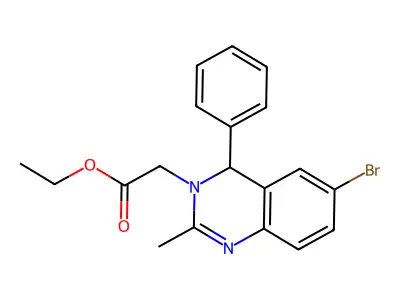 Ethyl 2-(6-bromo-2-methyl-4-phenyl-3,4-dihydroquinazolin-3-yl)acetate structure