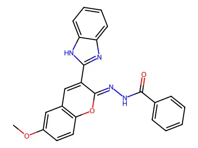 N-[[3-(1H-benzimidazol-2-yl)-6-methoxychromen-2-ylidene]amino]benzamide structure