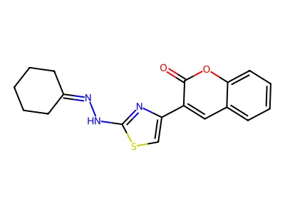 3-(2-(2-cyclohexylidenehydrazinyl)thiazol-4-yl)-2H-chromen-2-one structure