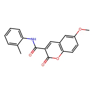 6-methoxy-N-(2-methylphenyl)-2-oxochromene-3-carboxamide structure