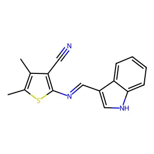 2-[(E)-[(1H-indol-3-yl)methylidene]amino]-4,5-dimethylthiophene-3-carbonitrile structure