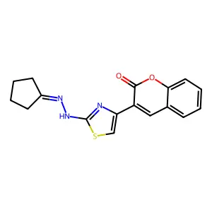 3-(2-(2-cyclopentylidenehydrazinyl)thiazol-4-yl)-2H-chromen-2-one structure