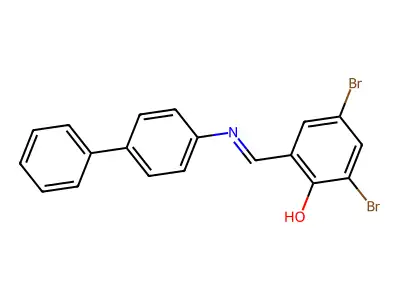 (E)-2-(([1,1'-biphenyl]-4-ylimino)methyl)-4,6-dibromophenol structure