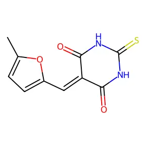 5-((5-methylfuran-2-yl)methylene)-2-thioxodihydropyrimidine-4,6(1H,5H)-dione structure