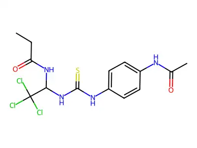 N-[1-[(4-acetamidophenyl)carbamothioylamino]-2,2,2-trichloroethyl]propanamide structure