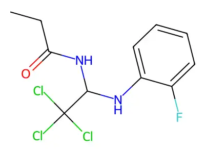 N-[2,2,2-trichloro-1-(2-fluoroanilino)ethyl]propanamide structure