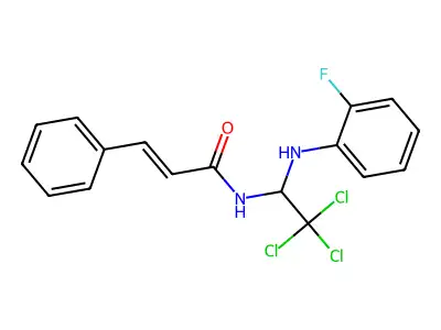 (E)-3-phenyl-N-[2,2,2-trichloro-1-(2-fluoroanilino)ethyl]prop-2-enamide structure