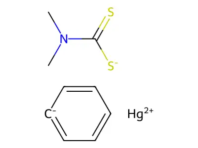Dimethylcarbamothioylsulfanyl(phenyl)mercury structure