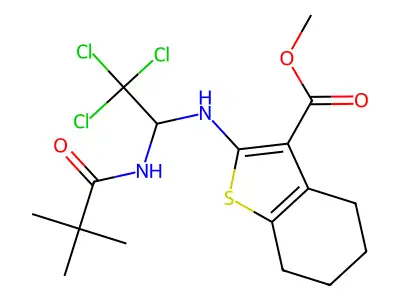 methyl 2-({2,2,2-trichloro-1-[(2,2-dimethylpropanoyl)amino]ethyl}amino)-4,5,6,7-tetrahydro-1-benzothiophene-3-carboxylate structure