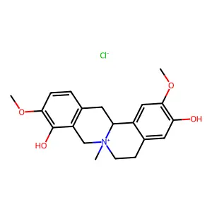 13a-beta-Berbinium, 3,9-dihydroxy-2,10-dimethoxy-7-methyl-, chloride structure