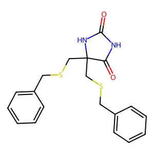 5,5-Bis(((phenylmethyl)thio)methyl)-2,4-imidazolidinedione structure