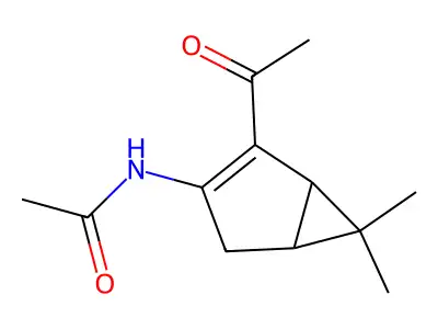 N-(2-acetyl-6,6-dimethyl-3-bicyclo[3.1.0]hex-2-enyl)acetamide structure
