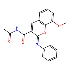 (2Z)-N-acetyl-8-methoxy-2-(phenylimino)-2H-chromene-3-carboxamide structure