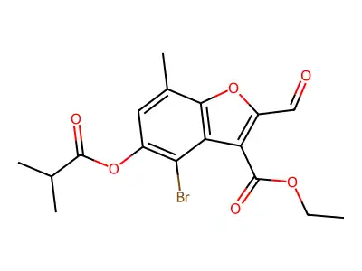 Ethyl 4-bromo-2-formyl-5-(isobutyryloxy)-7-methylbenzofuran-3-carboxylate structure
