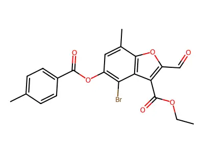 Ethyl 4-bromo-2-formyl-7-methyl-5-((4-methylbenzoyl)oxy)benzofuran-3-carboxylate structure