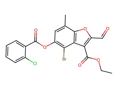 Ethyl 4-bromo-5-((2-chlorobenzoyl)oxy)-2-formyl-7-methylbenzofuran-3-carboxylate structure