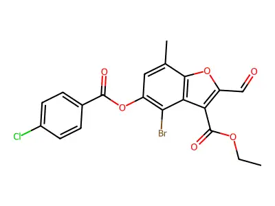 Ethyl 4-bromo-5-((4-chlorobenzoyl)oxy)-2-formyl-7-methylbenzofuran-3-carboxylate structure