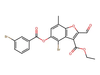 Ethyl 4-bromo-5-(3-bromobenzoyloxy)-2-formyl-7-methyl-1-benzofuran-3-carboxylate structure