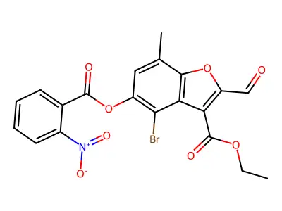 Ethyl 4-bromo-2-formyl-7-methyl-5-(2-nitrobenzoyl)oxy-1-benzofuran-3-carboxylate structure
