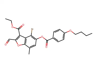 Ethyl 4-bromo-5-((4-butoxybenzoyl)oxy)-2-formyl-7-methylbenzofuran-3-carboxylate structure