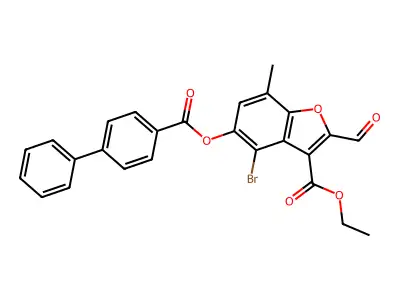 ethyl 4-bromo-2-formyl-7-methyl-5-(4-phenylbenzoyl)oxy-1-benzofuran-3-carboxylate structure