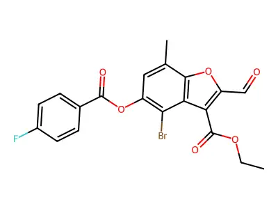 Ethyl 4-bromo-5-((4-fluorobenzoyl)oxy)-2-formyl-7-methylbenzofuran-3-carboxylate structure