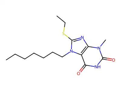 8-(ethylthio)-7-heptyl-3-methyl-1H-purine-2,6(3H,7H)-dione structure