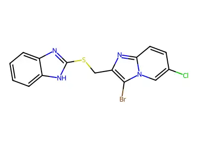 2-(((3-bromo-6-chloroimidazo[1,2-a]pyridin-2-yl)methyl)thio)-1H-benzo[d]imidazole structure