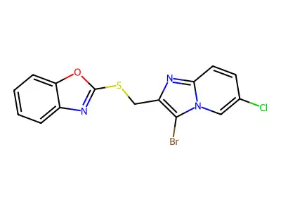 2-(((3-Bromo-6-chloroimidazo[1,2-a]pyridin-2-yl)methyl)thio)benzo[d]oxazole structure